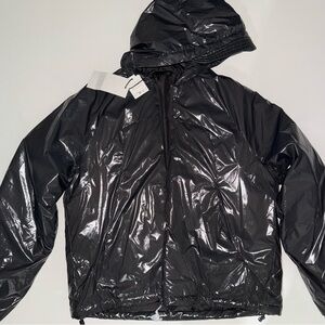 Zara Shiny Black Hooded Windbreaker